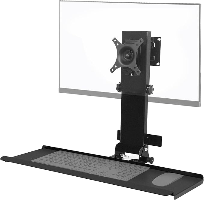Monitor Wall Mount with Foldable Keyboard Tray for Mac mini/Small PCs Monitor and Keyboard Mount | 26" Curved Platform w/Mouse Space | Holds 17"-32" Screens