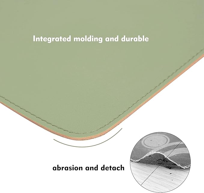 Double-Sided PU Leather & Cork Mouse Pad with Coaster – Reversible, Non-Slip, Stitched Edges for Office & Home, 8x11 Inches,(Matcha Green)