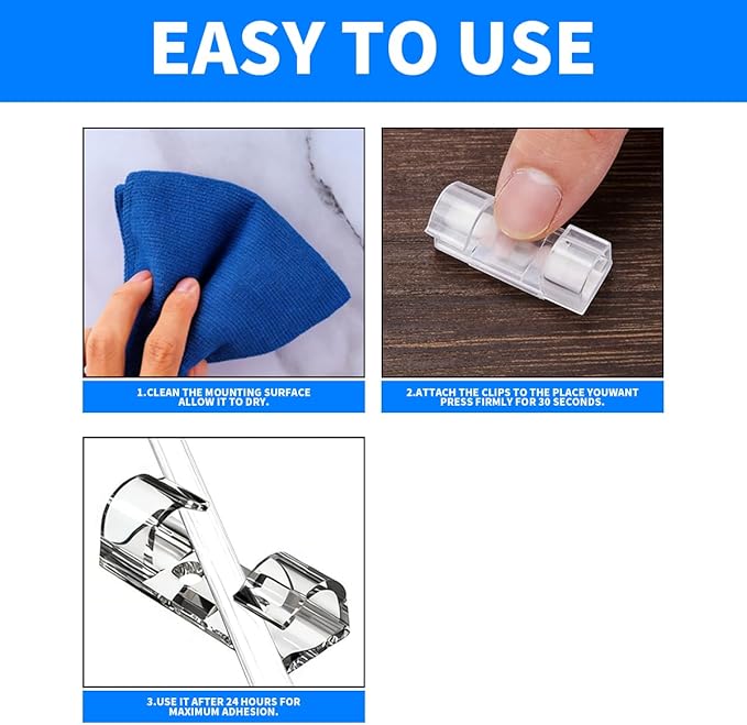 Adhesive cable clamp, a multi size cable organizer for cable management, suitable for Ethernet, power cords, holiday light lines, PC, Car, office (M, 20PCS+L, 20PCS)