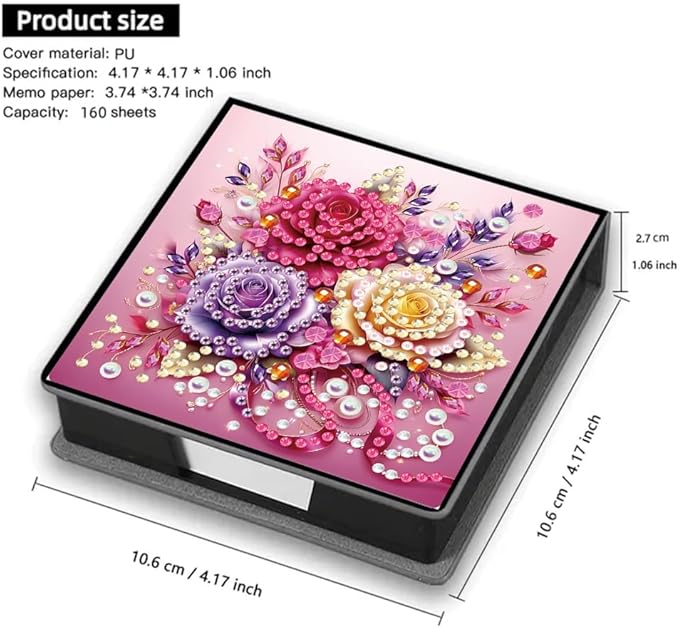 FRANDEK Beautiful Rose Diamond Art Note Box DIY Set, Sticky Notes Holder with 160 Refills, Love Theme Desk Organizer Gift for Valentine'Day Anniversary Romantic Office & Home Decor
