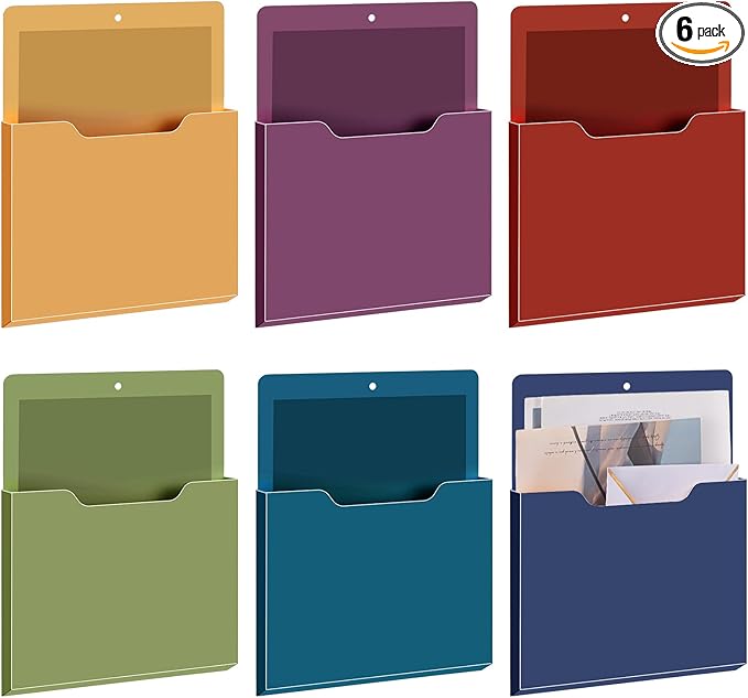Fuutreo 6 Pcs Magnetic Wall File Organizer Magnetic Wall File Holder Refrigerator Magazine Holder for Mail Letters Paper(Dark Vintage,Vertical-large)
