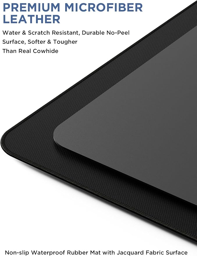 Wireless Charging Mouse Pad with 2nd Gen Tech, 3-in-1 25W Fast Charger, Replaceable Rubber & Microfiber Leather Desk Mat, Large Waterproof Desk Pad for Office & Gaming(Fabric&Leather 2 Pcs Mat)
