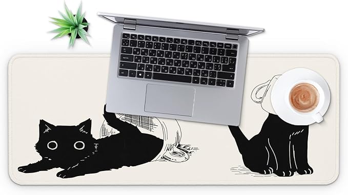 MAY FLOWER Gaming Mouse pad, Large Laptop Mousepad, Full Keyboard Mat, Long Computer Mouse Mat for Home and Office, Anti-Slip Rubber Base, 31.5 x 11.8 Inches (Black Cats)