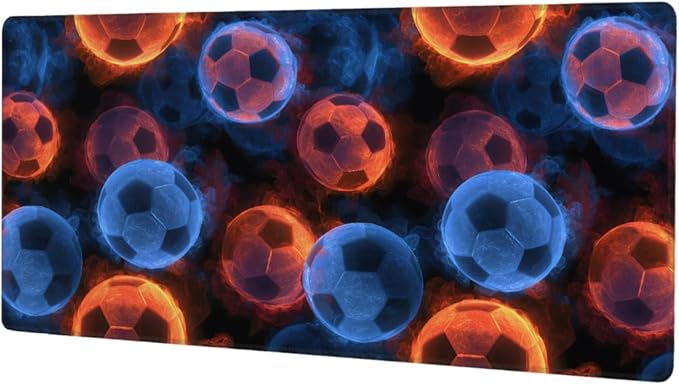 Large Mouse Pad Soccer Balls Fire Non-Slip Rubber Long Gaming Desk Mat Big Computer Keyboard Mousepad Waterproof Protector Wristing Pad for Gaming Office Home Decorative 31.5 X 11.8 Inch