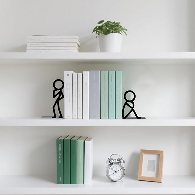 Metal Bookends Thinker Bookends Decorative Cute Book Ends for Shelves Bookshelf Home Office Desk Reading Decor Bookshelf Decor for Book Lovers Gift