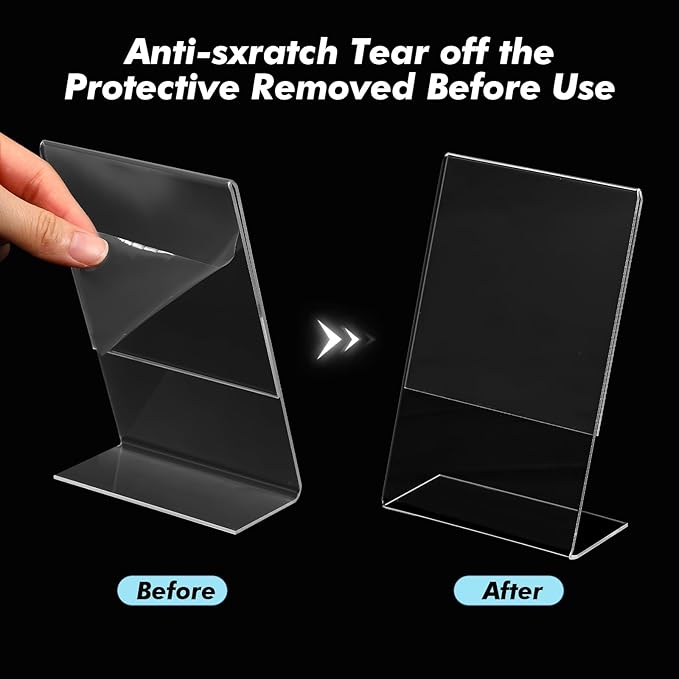 Sanwuta 2 Pcs 5 x 7 Inch Acrylic Sign Holder, Slant Sign Display Stand, Transparent Flyer Holder Frame Plastic Document Display for Workers Teachers Office Home Menu Desktop