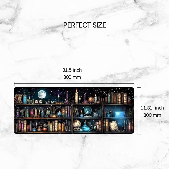 Gaming Mouse Pad Large Desk Mat Extended Keyboard Mouse Pad Mousepad with Non-Slip Base and Stitched Edge Mouse Mat Desk Pad Mouse Pads for Desk Home Office Gaming Goth Bookshelves