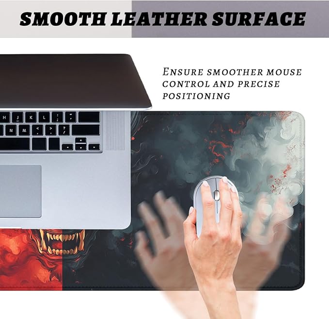Cartoon Demon Mouse Pad Red Black Evil Japanese Ghost Face Extended Keyboard Mouse Mat for Computer Office, Big Laptop Mouse pad, Gaming Pc 31.5x11.8 in