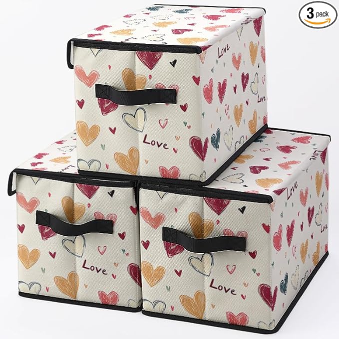 Stackable Clothes Storage Bins with Lids,Closet Organizers Fabric Cat Printing Box for Home and Office,Blanket Clothes Organizers,Under Bed Storage Containers 3 Pack.