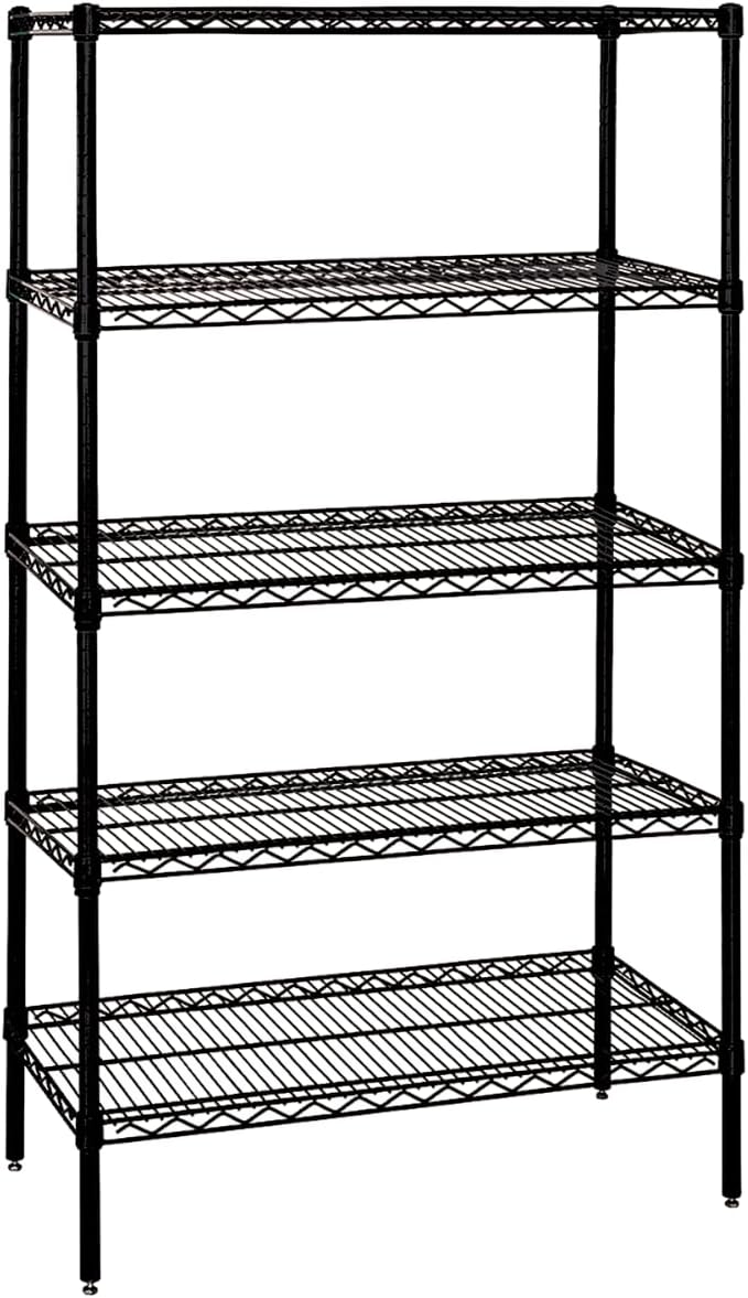 QUANTUM STORAGE SYSTEMS WR54-2448BK-5 Starter Kit Wire Shelves Black Epoxy 5 Shelves 54" H x 48" W x 24" D