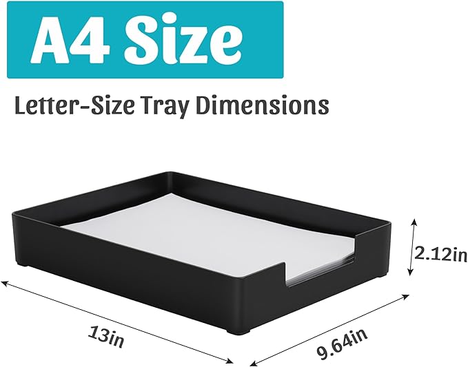 Letter-Size Tray Desk Letter Tray Paper Tray, Sturdy Heavy-Duty Plastic Printer Paper Tray, Single-Tier Stackable File Storage Organizer for Office Home (Black ×2)