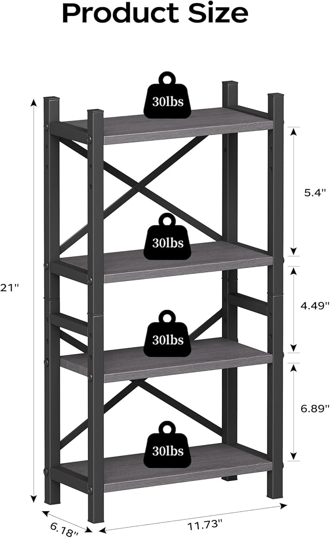 2-Pack Desktop Bookshelf, 4-Tier Stackable Narrow Bookcase, Adjustable Industrial Desk Organizer & Hutch - Rustic Brown Wood Desktop Book Organizer for Living Room, Bedroom & Home Office