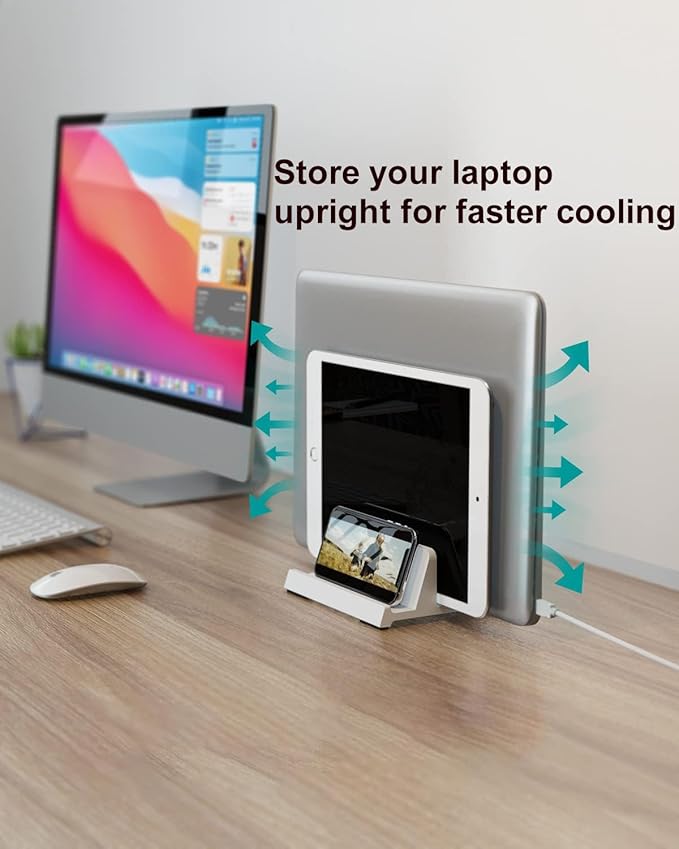 Verticle Laptop Stand,Adjustable Vertical Laptop Stand for Desk，Compatible with 11-inch to 17.3-inch Computer Stand for Laptop(White)