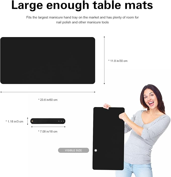 Foldable Nail Art Table Mat, Waterproof PU Leather Desk Mat for Manicure, Non-Slip Protective Pad for Nail Tech Salon Home, Portable and Easy Clean (Black, 60x30cm)