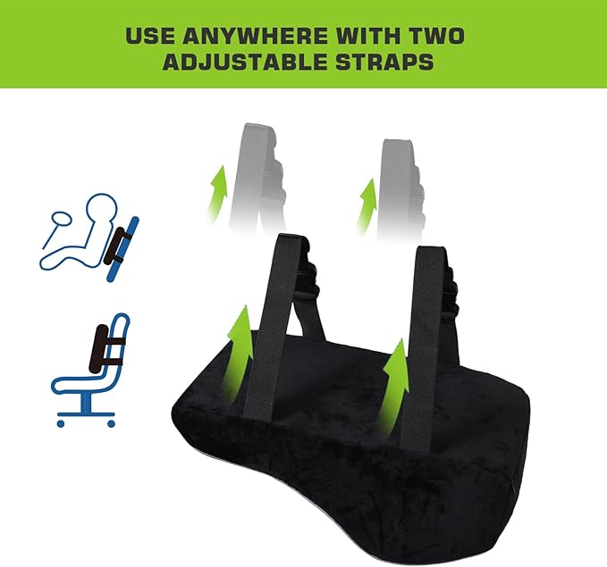 Lumbar Support Pillow for Office Chair, Memory Foam Back Support Cushion with 4-Zone Ergonomic Design, Breathable Mesh, Dual Strap Non-Slip for Car Seat, Desk Chair, Long Sitting