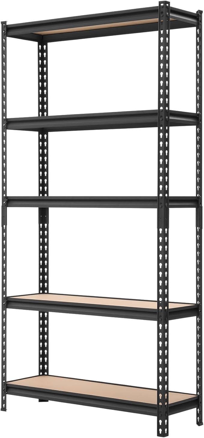 VEVOR Storage Shelves, 5-Tier Adjustable, 3000 lbs Capacity, Heavy Duty Garage Storage Shelving Unit, Metal Utility Rack Shelf, for Kitchen Pantry Basement Bathroom, 36.34" W x 12.17" D x 71.38" H