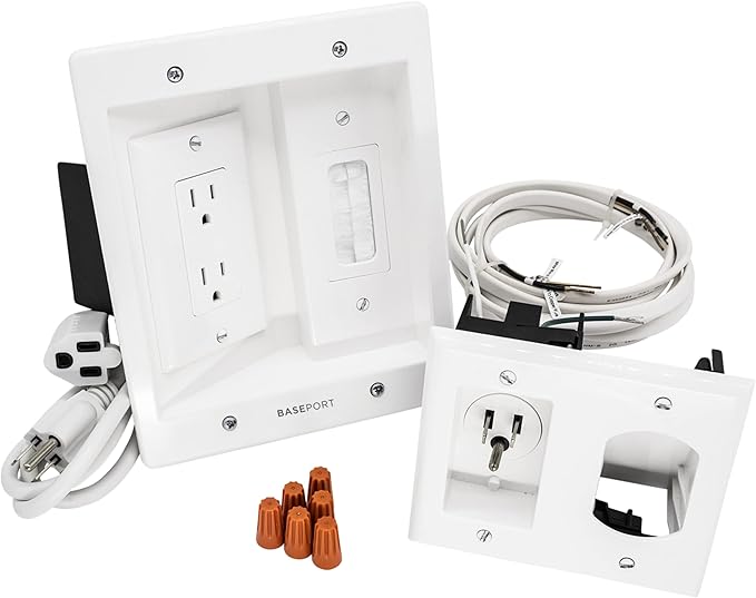 BASEPORT in Wall Cable Management Kit - Hide Wires Wall Mount TV Kit with Wall Cable Pass Through, Complete Cord Hider for Wall Mount TV