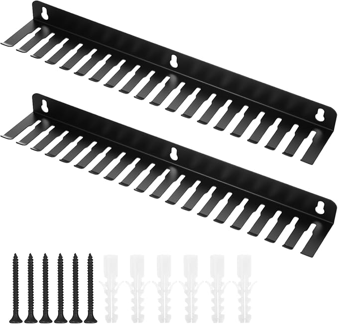 2 Pcs Wall Mountable Cable Hanger – Heavy-Duty Carbon Steel Cord Organizer with 19 Slots (0.2“-0.35”), Black – 15.8 x 2.8 x 1.3 Inch for Tangle-Free Cable Management