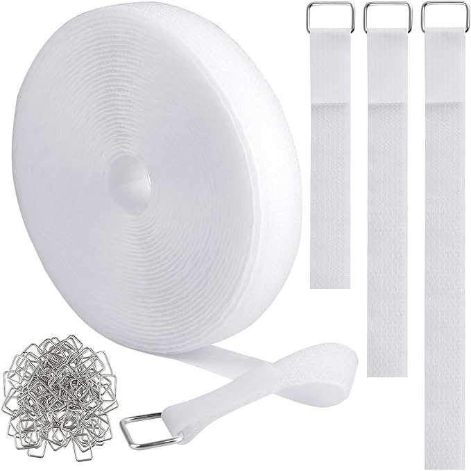 YMCRLUX 1"x32ft Hook and Loop Straps with 50 Metal Buckles, Adjustable Fastening Cable Straps, Cut-to-Length Cinch Strap, Reusable Nylon Securing Cord Ties for Organizer or Storage, 1 inch Wide, White