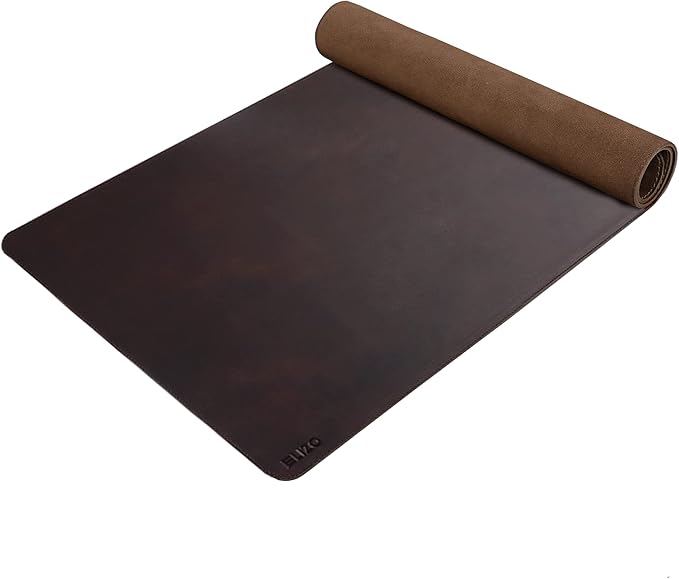 ELIZO Leather Desk Pad Real Leather Desk Mat Thick (3mm) Double Layer (31x15.6) Cover Blotter Desk Protector Large Computer Mat for Keyboard Mouse Pad Table Laptop Mat Office Accessories - Chestnut