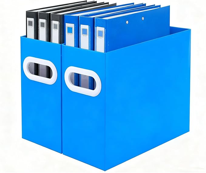 Blue Cardboard File Organizer, Storage Box for Hanging File Folders Letter Size, Portable Document Organizer with Handle for Home, School, or Office