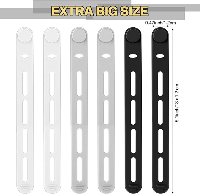 Tellegloww 42 Pcs Silicone Cable Ties Reusable Cord Organizer Adjustable Data Cable Wraps for Earphone Phone Charger Computer Cord Management Straps Travel Essentials(Black, White, Gray,5.12 Inch)