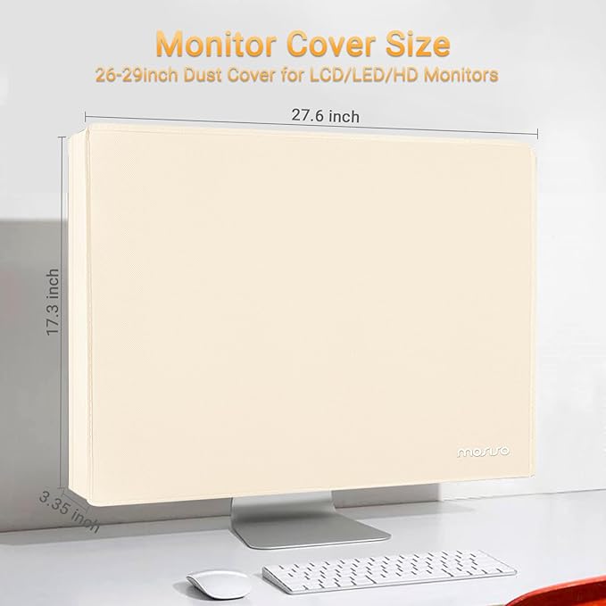 MOSISO Monitor Dust Cover 26, 27, 28, 29 inch Anti-Static Dustproof LCD/LED/HD Panel Case Computer Screen Protective Sleeve Compatible with iMac 27 inch, 26-29 inch PC, Desktop and TV, Beige