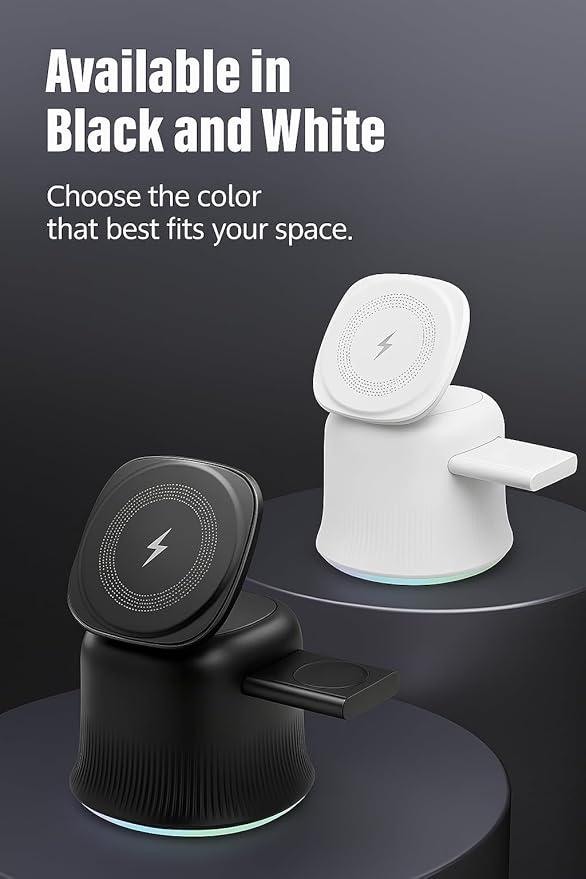 2026 3 in 1 Wireless Charging Station for Apple MagSafe Charger, 15W Fast Magnetic MagSafe Charger Stand for iPhone 17 16 15 14 13 12 Apple Watch AirPods Series (Black), Gifts for Men