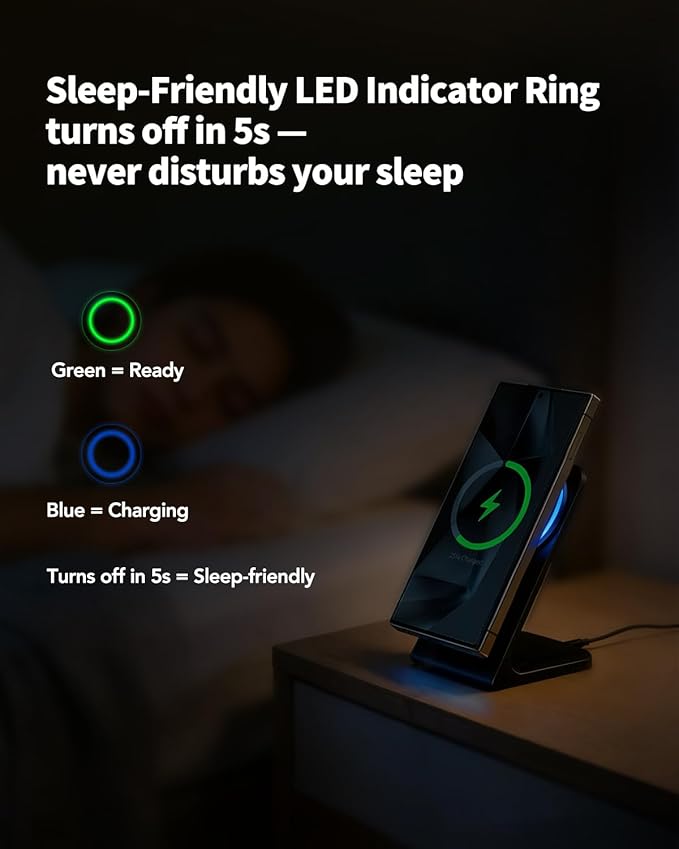 Magnetic Phone Charger Stand, Hands-Free Phone Holder, for iPhone 17-12 Samsung S26/S25 Google Pixel 10, Ideal for Office Desktop Nightstand, Qi-Certified, Matt Black, No Adapter