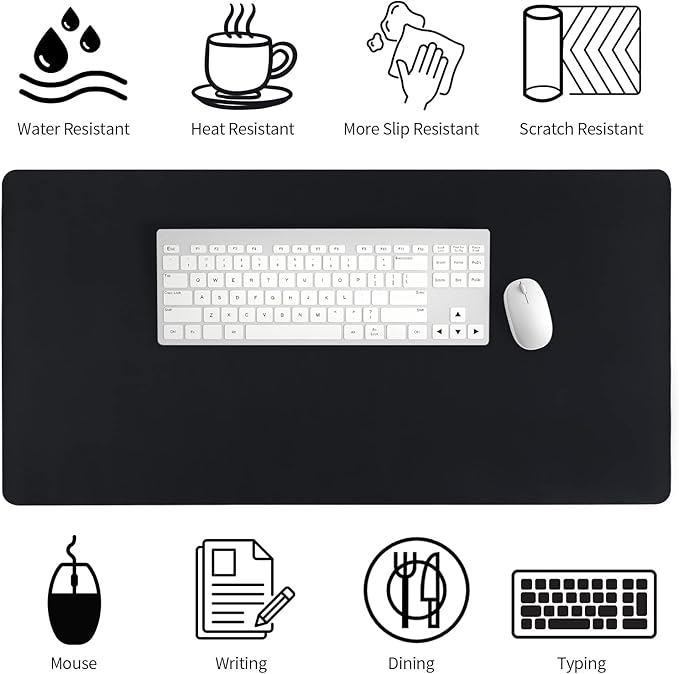 Leather Desk Pad, Non-Slip Desk Mat, Waterproof Large Mouse Pad, Mouse Mat, Computer Mat for Desk Easy Clean for Office/Home (Black, 35.4" x 15.7")