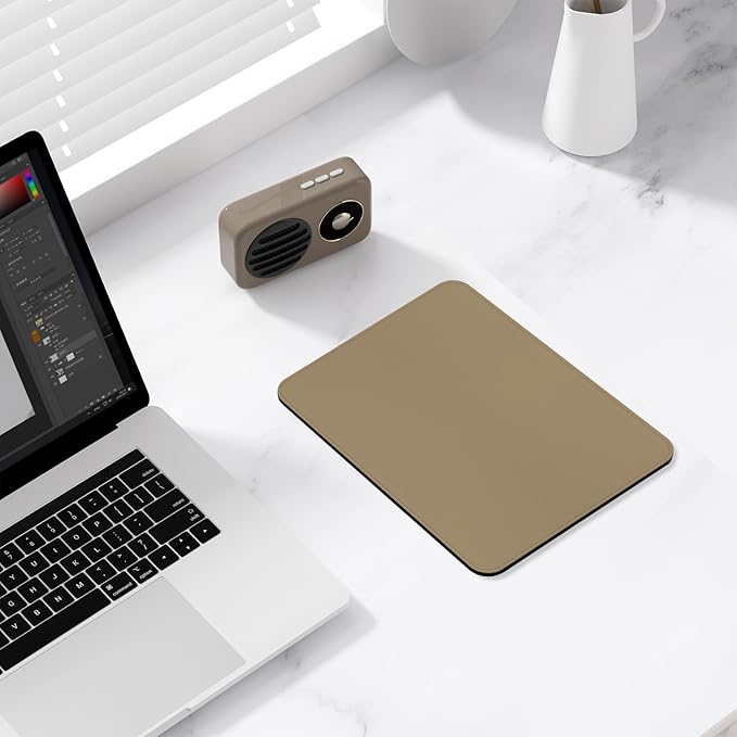 Leather Mouse Pad, Office Mouse Mat Non-Slip Rubber Base Stitched Edge Washable Waterproof Rectangular Mousepad for Office Gaming PC Laptop, 9.8" x 7.9", Apricot