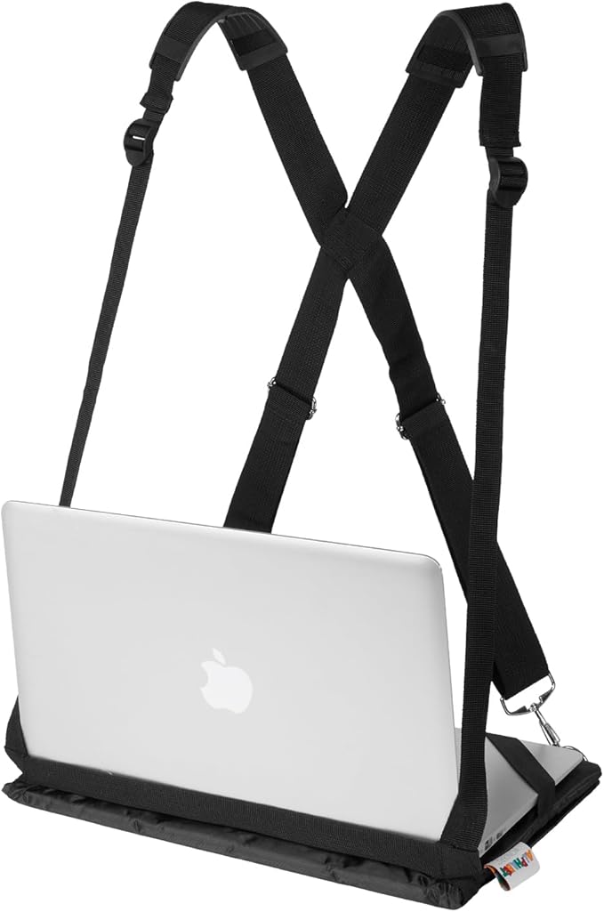 Laptop Harness - Hands Free Portable Wareable Desk for Laptop 14" Tablet, Notepad, MacBook - Adjustable Straps Standing Laptop Carrier - Includes Memory Foam Mouse Pad