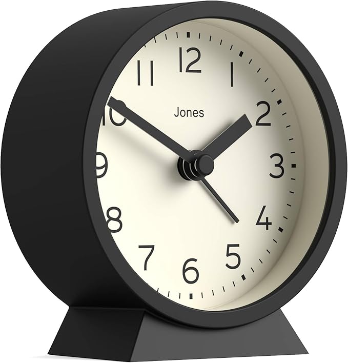 JONES CLOCKS® Midnight mini Alarm Clock | Contemporary Design | Black | Stylish, Compact and Functional for Bedside, Desk or Shelf