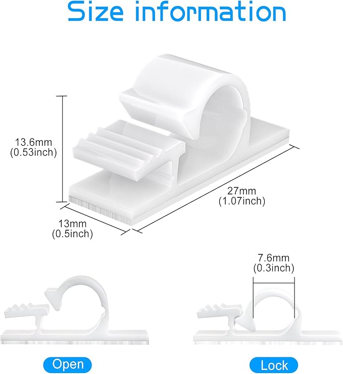 XHF 100pcs Adhesive Cable Wire Clips white, Outdoor Cable Management Wire Organizer Cord Holder for Under Desk, Car, Wall, TV PC Ethernet Cable