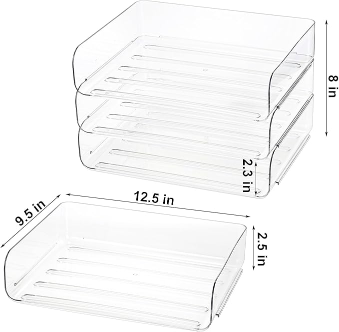 Okllen 3 Pack Stackable Paper Trays, Clear PET Desk Letter Tray Set, 3 Tier File Document Organizer Tray for A4 Paper, Magazine, Receipts, Office Supplies