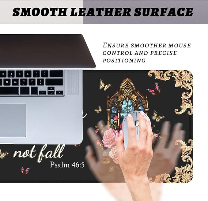 Christian Gaming Mouse Pad Bible Verse Psalm Floral Faith Extended Gaming Mouse Pad Mat with Stitched Edge Non-Slip Base Big Mousepad 31.5"x11.8"