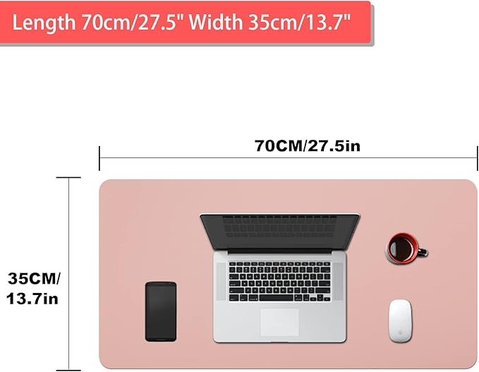 Large Leather Desk Pad Protector 27.5"x13.7",Non-Slip Durable Office Desk Mat for Writing, Computer, Laptop, Mouse Pad & Desktop Use,Desk Protector Mat,Peach Powder
