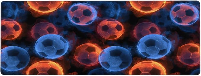 Large Mouse Pad Soccer Balls Fire Non-Slip Rubber Long Gaming Desk Mat Big Computer Keyboard Mousepad Waterproof Protector Wristing Pad for Gaming Office Home Decorative 31.5 X 11.8 Inch