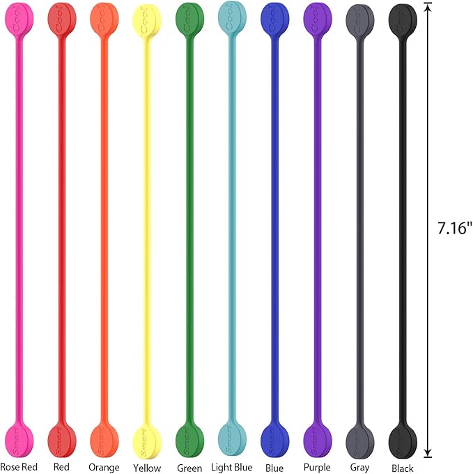 SMART&COOL Reusable Silicone Magnetic Cable Ties for Bundling and Organizing, Holding Stuff, Book Markers, Fridge Magnets, Assorted Color, 7.16'' (10-Pack, Blue)