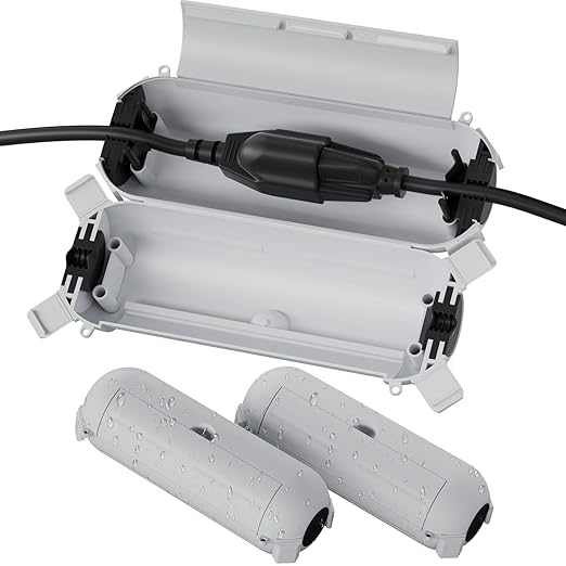 Flemoon [3 Pack] Outdoor Extension Cord Cover Waterproof, Weatherproof Electrical Connection Box for Straight Plug, Outlet, Socket, Halloween, Christmas Holiday Decoration String Light, Light Grey