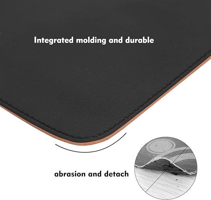 Double-Sided PU Leather & Cork Mouse Pad with Coaster – Reversible, Non-Slip, Stitched Edges for Office & Home, 8x11 Inches,(Black)