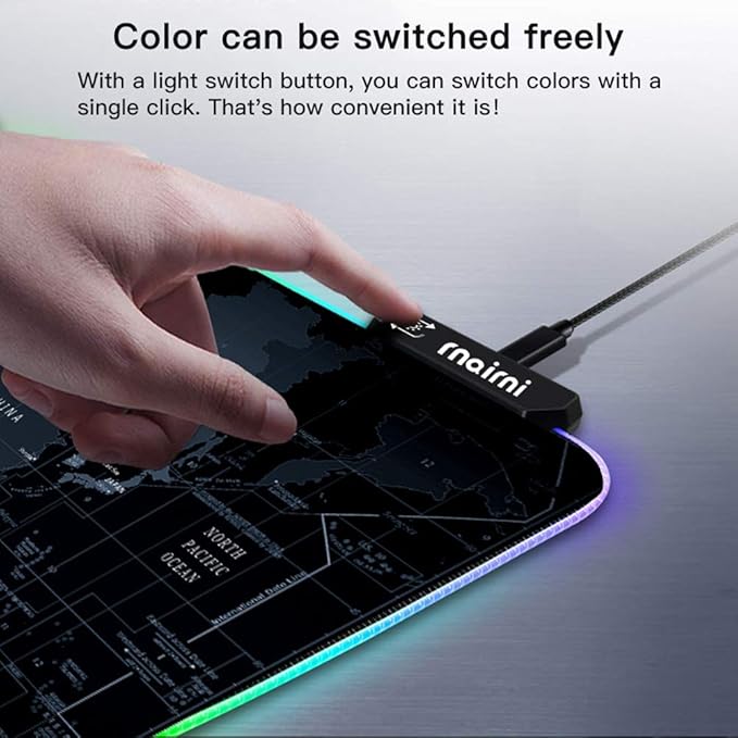 Extended RGB Gaming Mouse Pad, Extra Large Gaming Mouse Mat for Gamer, Waterproof Office Desktop Mat with 10 Lighting Mode, for PC Computer RGB Keyboard Mouse - 31.5'' x 15" x 4mm(Map)