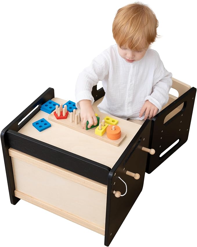 bpmfkid Montessori Weaning Table and Chair Set - Adjustable Design for Toddlers, Ideal for Mealtime, Learning, and Play, Black