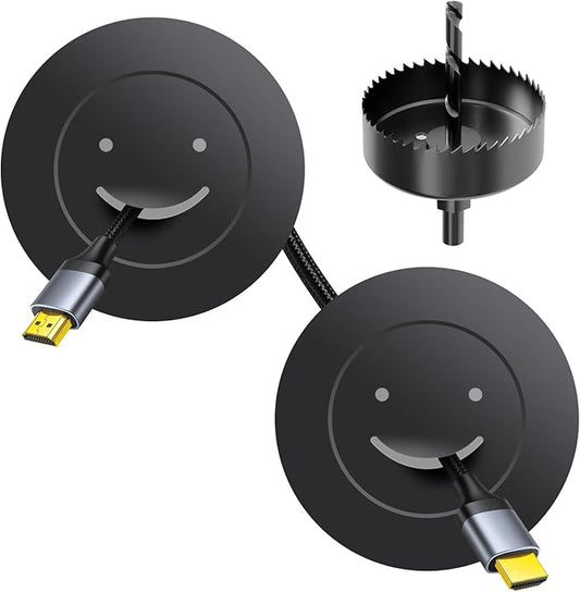 in Wall Cable Management Kit, Large Opening Cable Pass Through (Fits 5+ Cables), 2-Pack Wall Grommets with Drywall Hole Saw for Easy Install, TV Cord Hider for Wall Mounted TV - Black