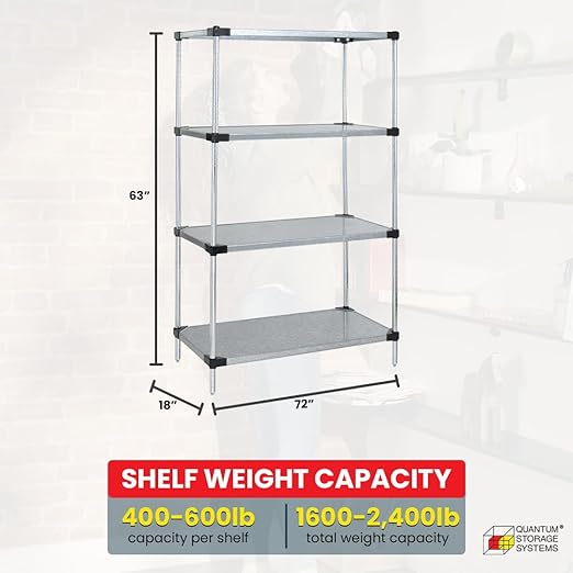 Quantum Storage Systems WR63-1872SG Starter Kit Solid Shelves Galvanized Steel 4 Shelves 63" H x 72" W x 18" D