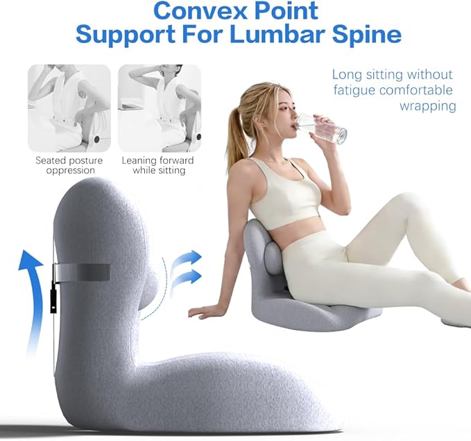 Adjustable Seat Cushion & Lumbar Support Pillow Set for Office Chair, Ergonomic Pillow for Sciatica Pain Relief, Memory Foam Back Support Pillow & Chair Cushion for Car seat, Desk Chair (grey)