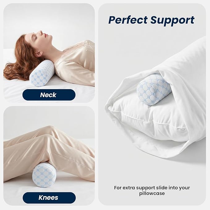 Neck Roll Cervical Pillow for Neck Pain Relief - Memory Foam Neck Pillow for Bed | Round Neck Pillows for Sleeping (Cool-Blue, X-Small - 3.5" H)