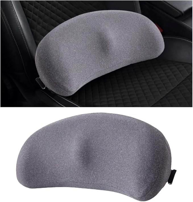 Car Lumbar Support Pillow, Memory Foam Vehicle Driver Seat Lower Back Support Cushion with Adjustable Strap, Automotive Back Pain Relief Pillow, Universal for SUV RV Truck (Gray)