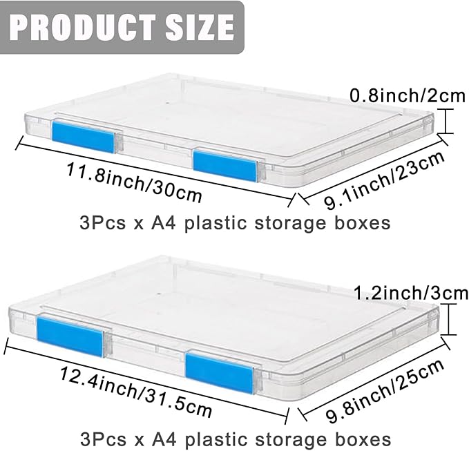LonlyEagle 6 Pack A4 File Portable Project Case, Plastic Storage Box for 8.5" x 11" Letter Paper, Documents Magazines Holder Scrapbook Paper Storage Boxes (blue)
