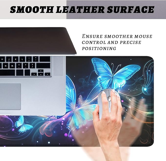 Neon Butterfly Desk Mat Magic Colorful Fantasy Dream Mousepad XL Large Gaming Mouse Pad Laptop Keyboard Mat Desk Pad 31.5"x11.8"